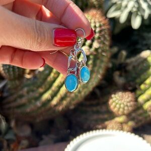 Silver 925  and Turquoise stone Drop Earrings